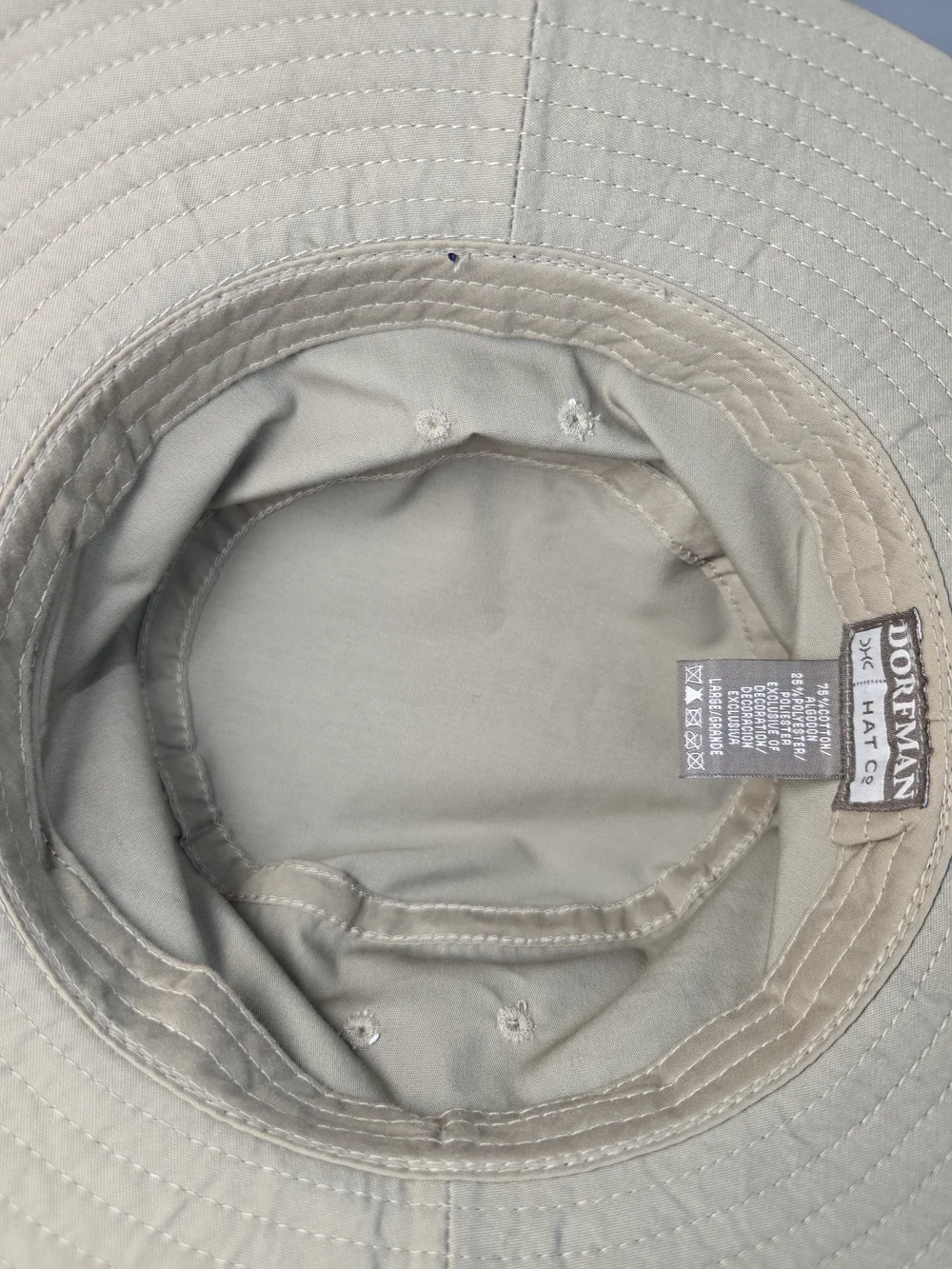 Dorfman Pacific Men's Beige Bucket Hat with Blue and Red Stripe Size Large